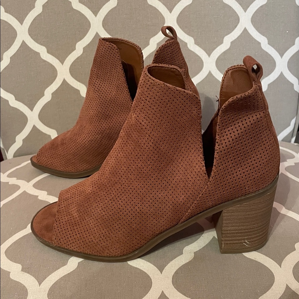 Brown Peep Toe Ankle Boots